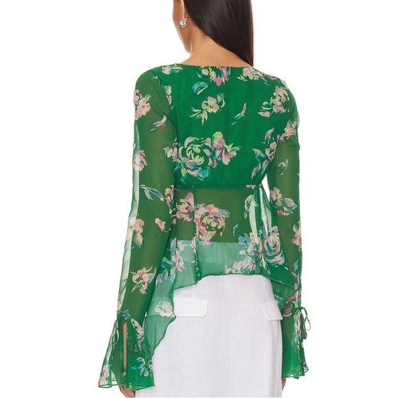 LOVERS & FRIENDS X RACHEL KIERNAN ROMANTIC FLOWY GREEN FLORAL TOP SIZE SMALL - Picture 3 of 11